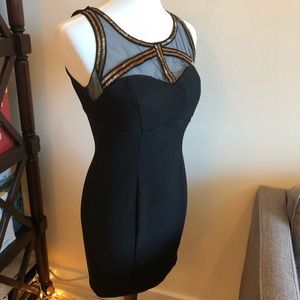 Black Ruby Rox gold sequin and mesh bodycon dress